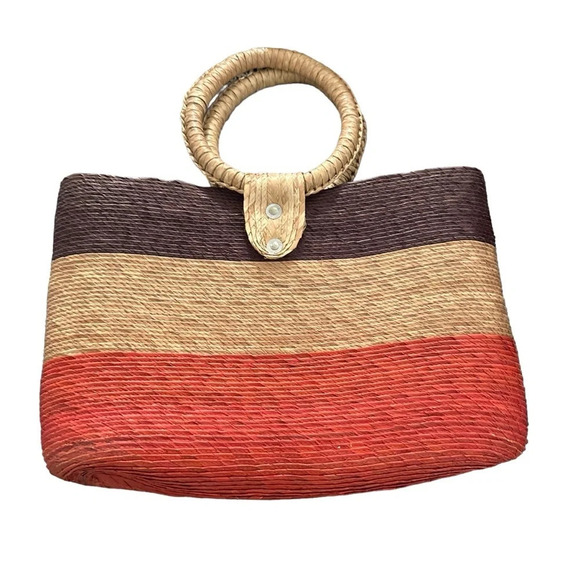 Handmade straw bag, summer tote Red, tan and brown - Picture 2 of 5